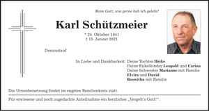 Traueranzeige Karl Schützmeier