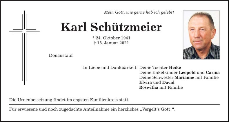 Traueranzeige Karl Schützmeier