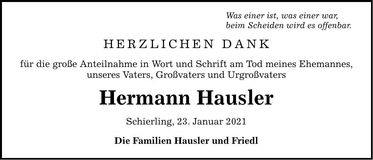 Traueranzeige Hermann Hausler