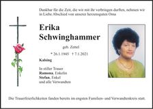 Traueranzeige Erika Schwinghammer