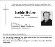 Traueranzeige Huber Isolde