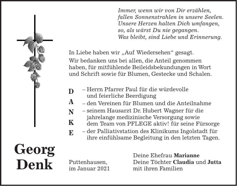 Traueranzeige Georg Denk