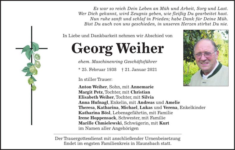 Traueranzeige Georg Weiher