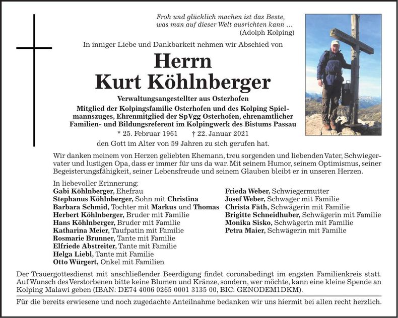 Traueranzeige Kurt Köhlnberger