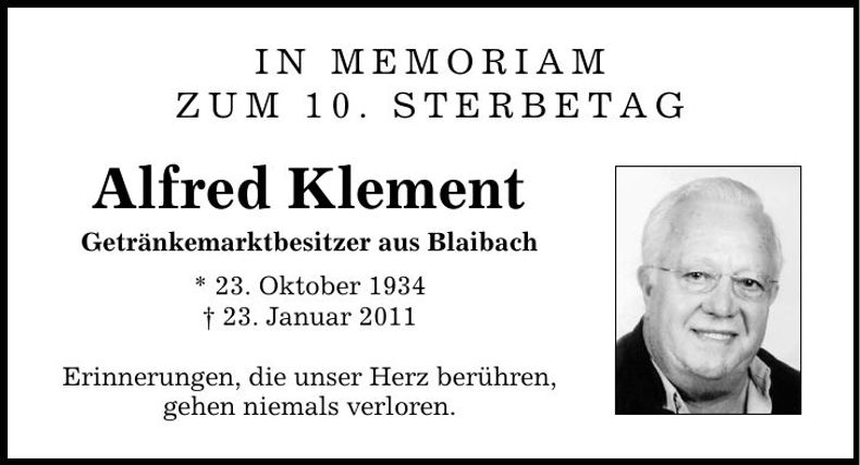 Traueranzeige Alfred Klement