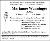 Traueranzeige Marianne Wanninger