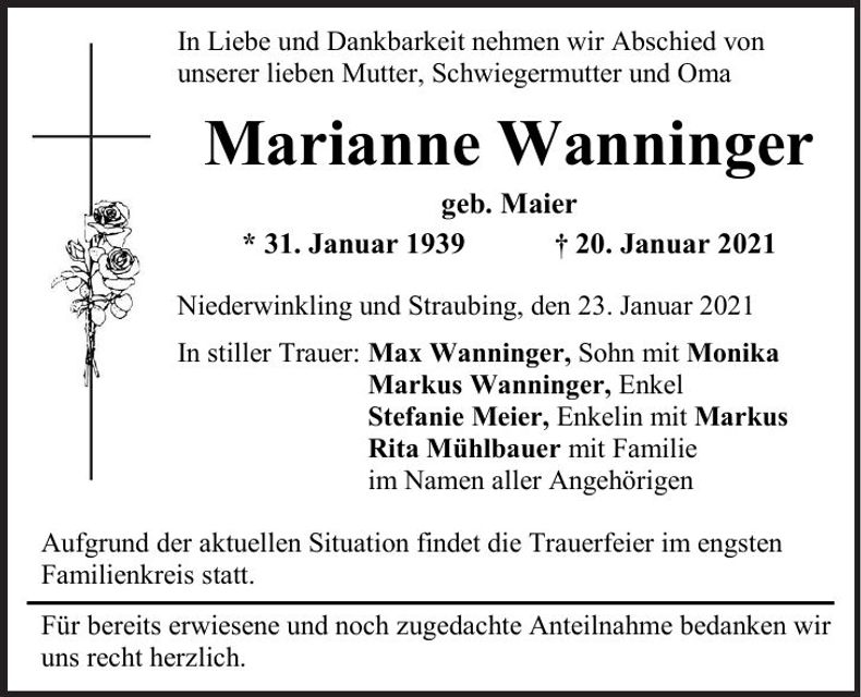Traueranzeige Marianne Wanninger