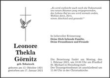 Traueranzeige Leonore Thekla Görnitz