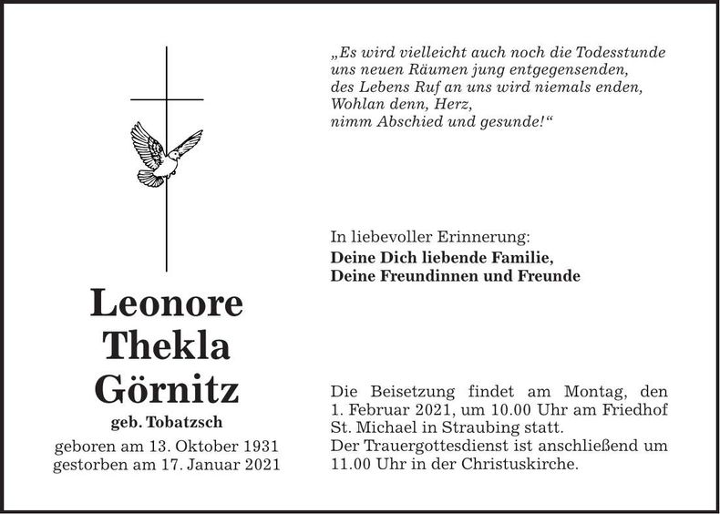 Traueranzeige Leonore Thekla Görnitz