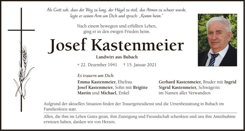 Traueranzeige Josef Kastenmeier
