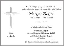 Traueranzeige Margret Ziegler