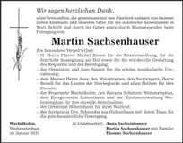 Traueranzeige Martin Sachsenhauser