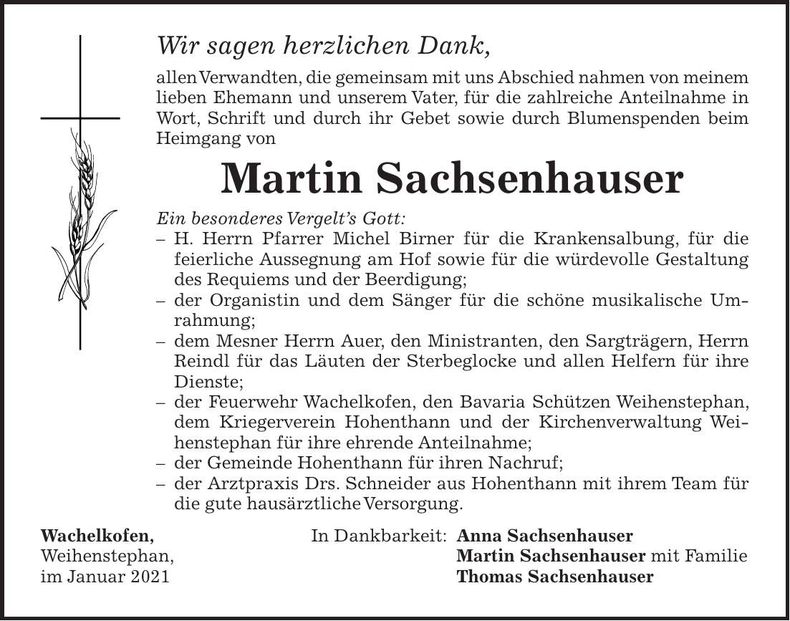Traueranzeige Martin Sachsenhauser