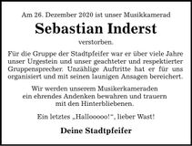 Traueranzeige Sebastian Inderst