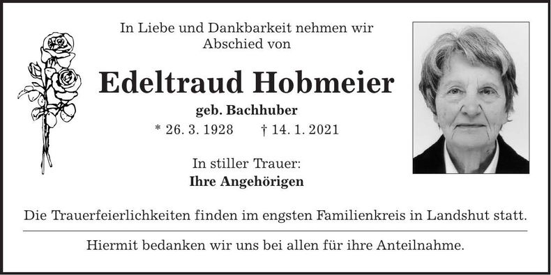 Traueranzeige Edeltraud Hobmeier