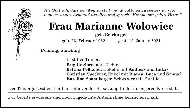 Traueranzeige Marianne Wolowiec