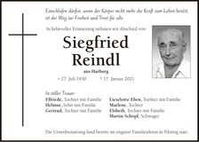 Traueranzeige Siegfried Reindl