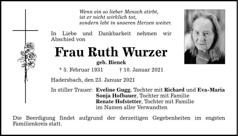 Traueranzeige Ruth Wurzer