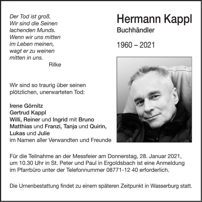 Traueranzeige Hermann Kappl