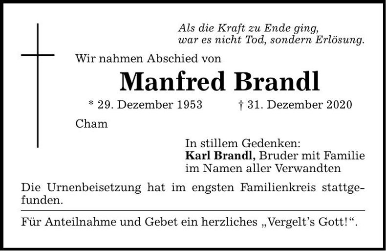Traueranzeige Manfred Brandl