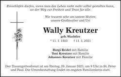 Traueranzeige Wally Kreutzer