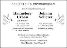 Traueranzeige Urban und Sellerer Hannelore und Johann