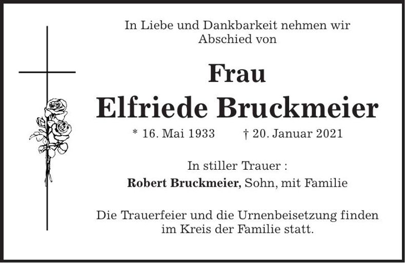 Traueranzeige Elfriede Bruckmeier