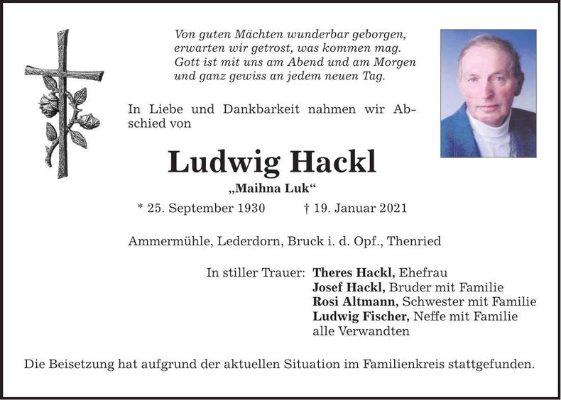 Traueranzeige Ludwig Hackl