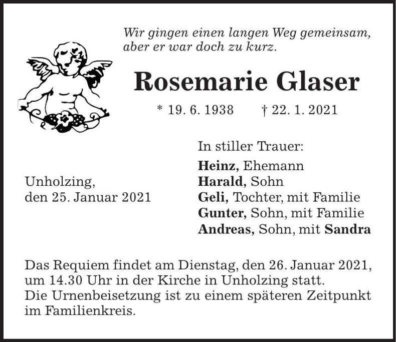 Traueranzeige Rosemarie Glaser