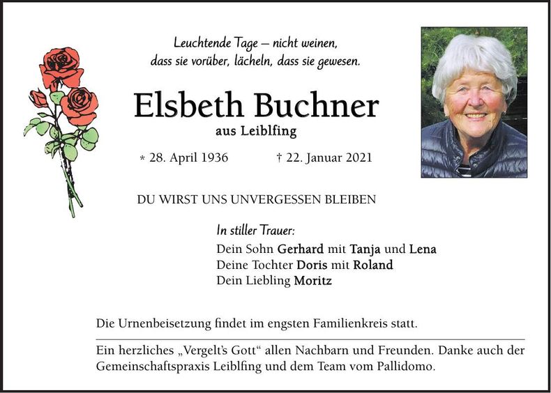 Traueranzeige Elsbeth Buchner
