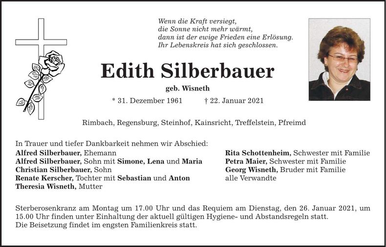 Traueranzeige Edith Silberbauer