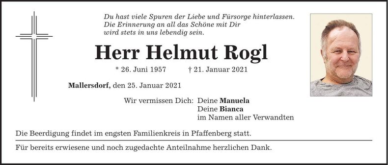 Traueranzeige Helmut Rogl