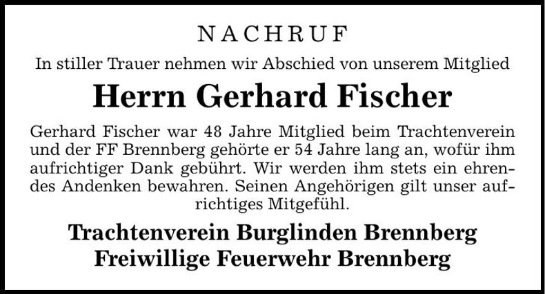 Traueranzeige Gerhard Fischer