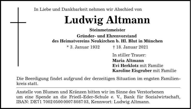 Traueranzeige Ludwig Altmann