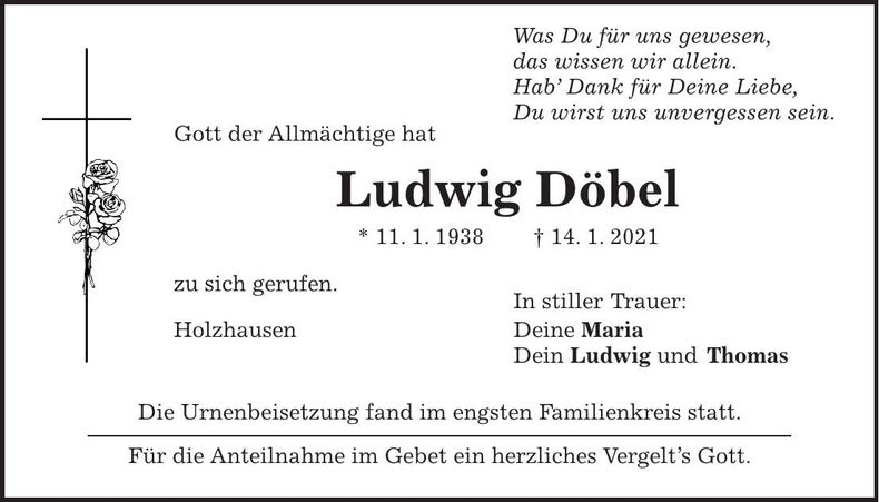 Traueranzeige Ludwig Döbel