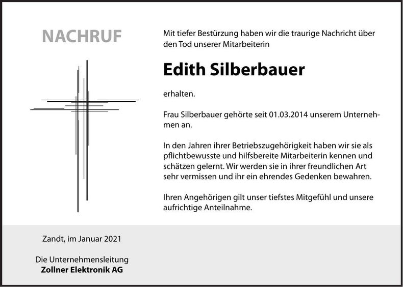 Traueranzeige Edith Silberbauer