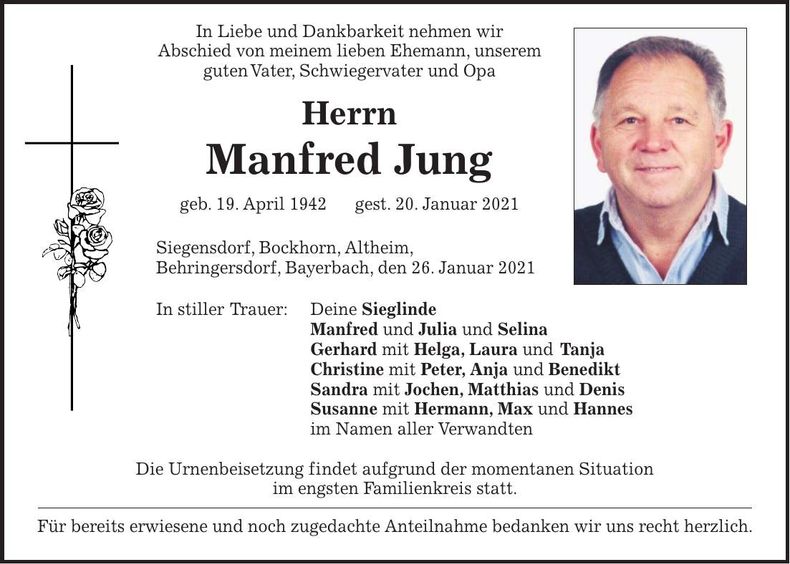 Traueranzeige Manfred Jung