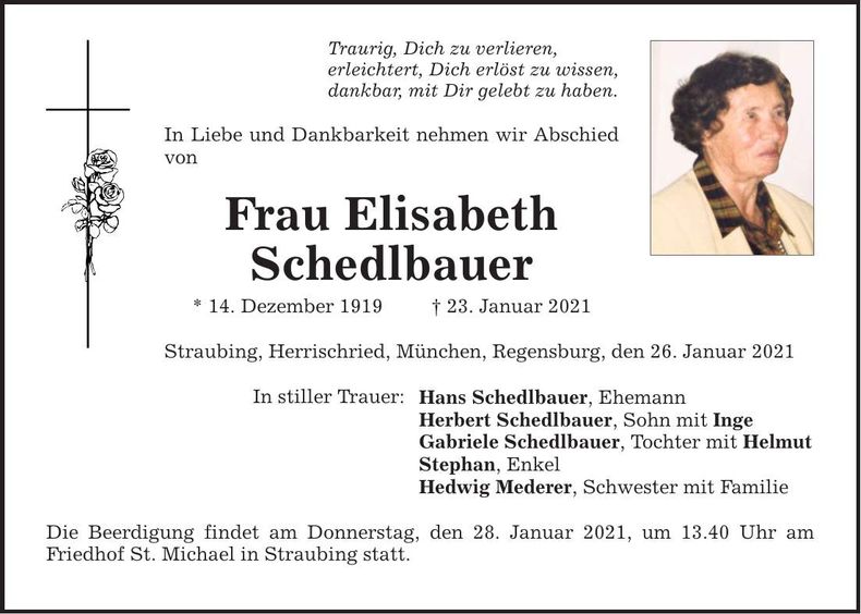 Traueranzeige Elisabeth Schedlbauer