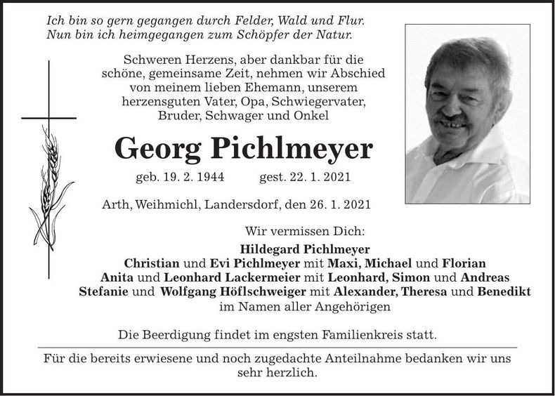 Traueranzeige Georg Pichlmeyer