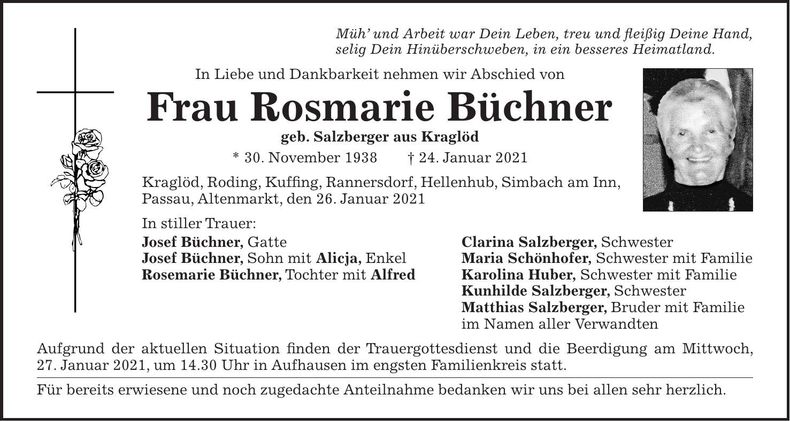 Traueranzeige Rosmarie Büchner