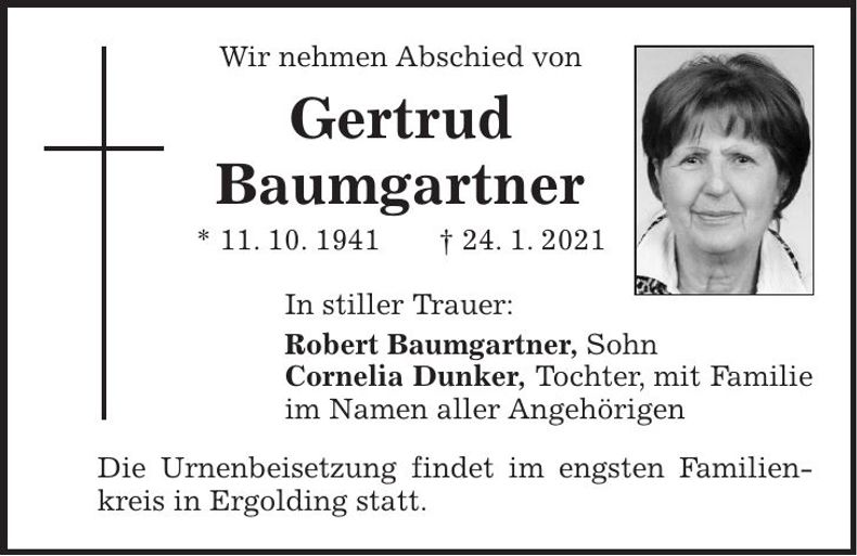 Traueranzeige Gertrud Baumgartner