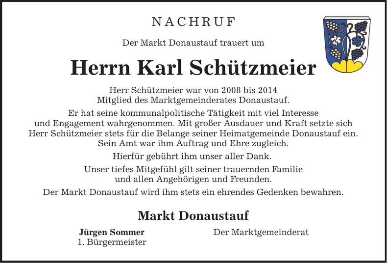Traueranzeige Karl Schützmeier