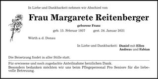 Traueranzeige Margarete Reitenberger