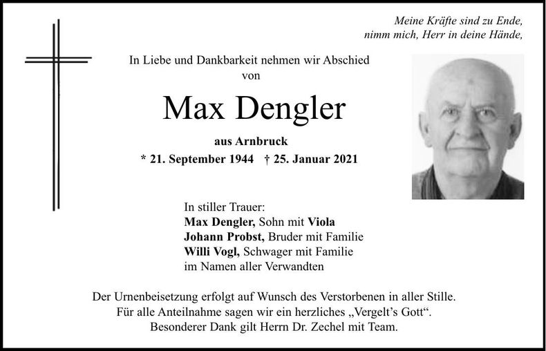 Traueranzeige Max Dengler