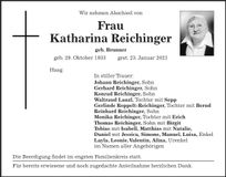 Traueranzeige Katharina Reichinger