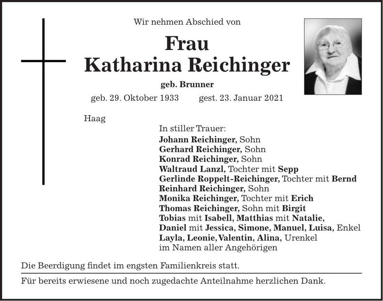 Traueranzeige Katharina Reichinger