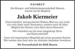 Traueranzeige Jakob Kiermeier