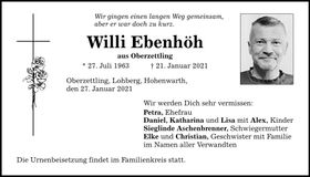 Traueranzeige Willi Ebenhöh