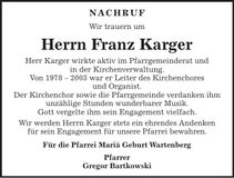 Traueranzeige Franz Karger