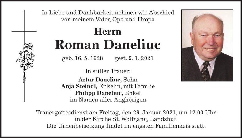Traueranzeige Roman Daneliuc